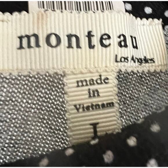 MONTEAU gray ultra soft sweater key hope black polka dot collar and trim size L - Picture 8 of 9